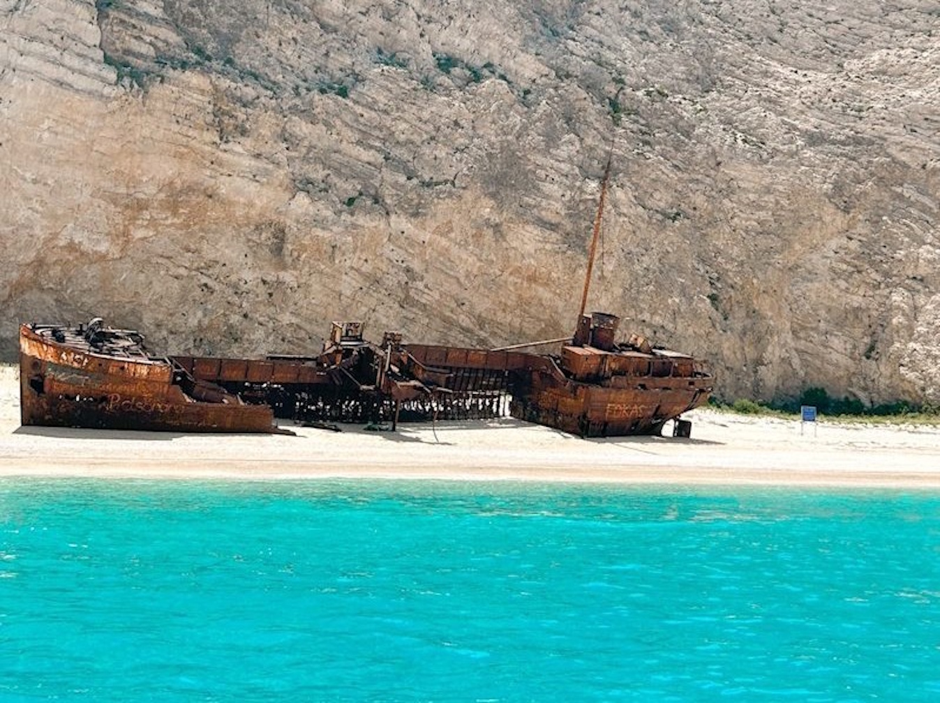 The famous Shipwreck Beach with the wreck on the sand in Zakynthos